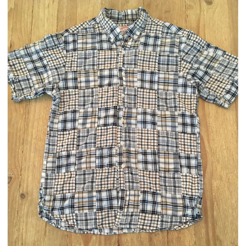 Men's Plaid Short Sleeve Shirt - Blue and Tan